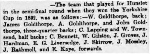 Semi Final Team
Yorkshire Evening Post 28th November 1903